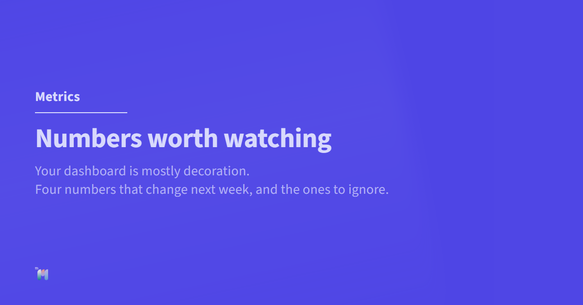 Metrics. Numbers worth watching. Your dashboard is mostly decoration. Four numbers that change next week, and the ones to ignore.