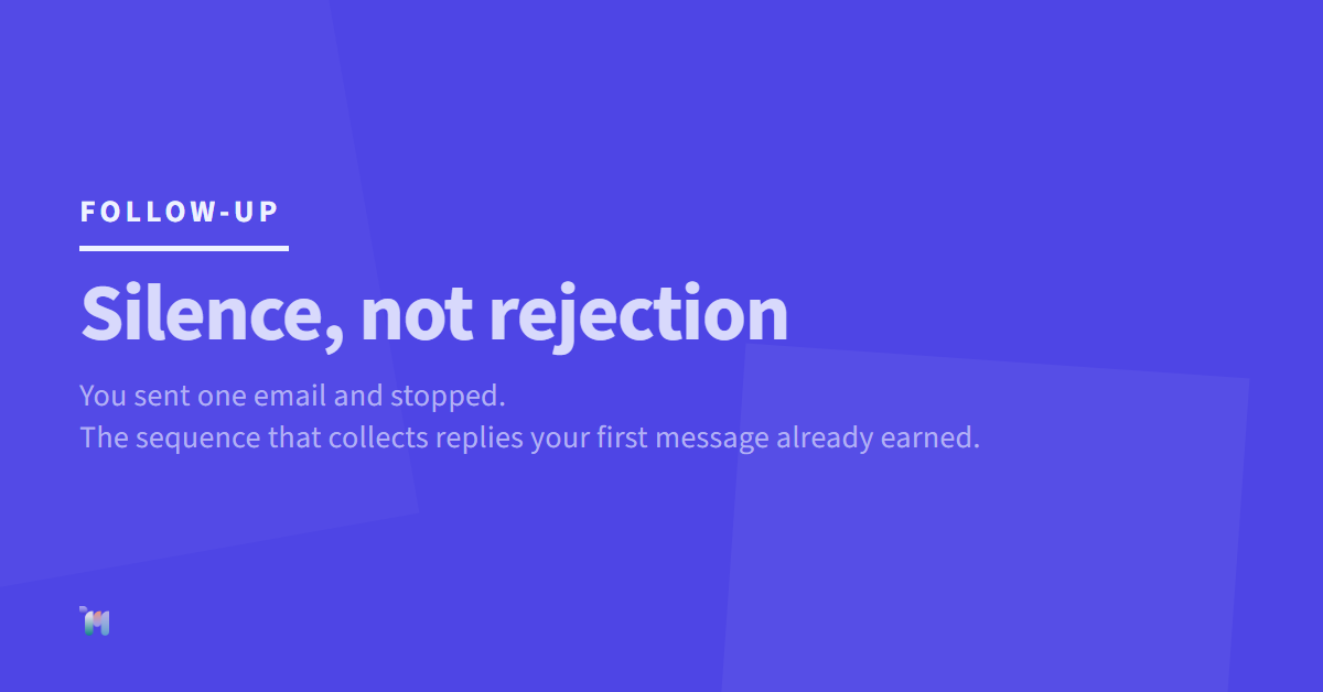Follow-up. Silence, not rejection. You sent one email and stopped. The sequence that collects replies your first message already earned.
